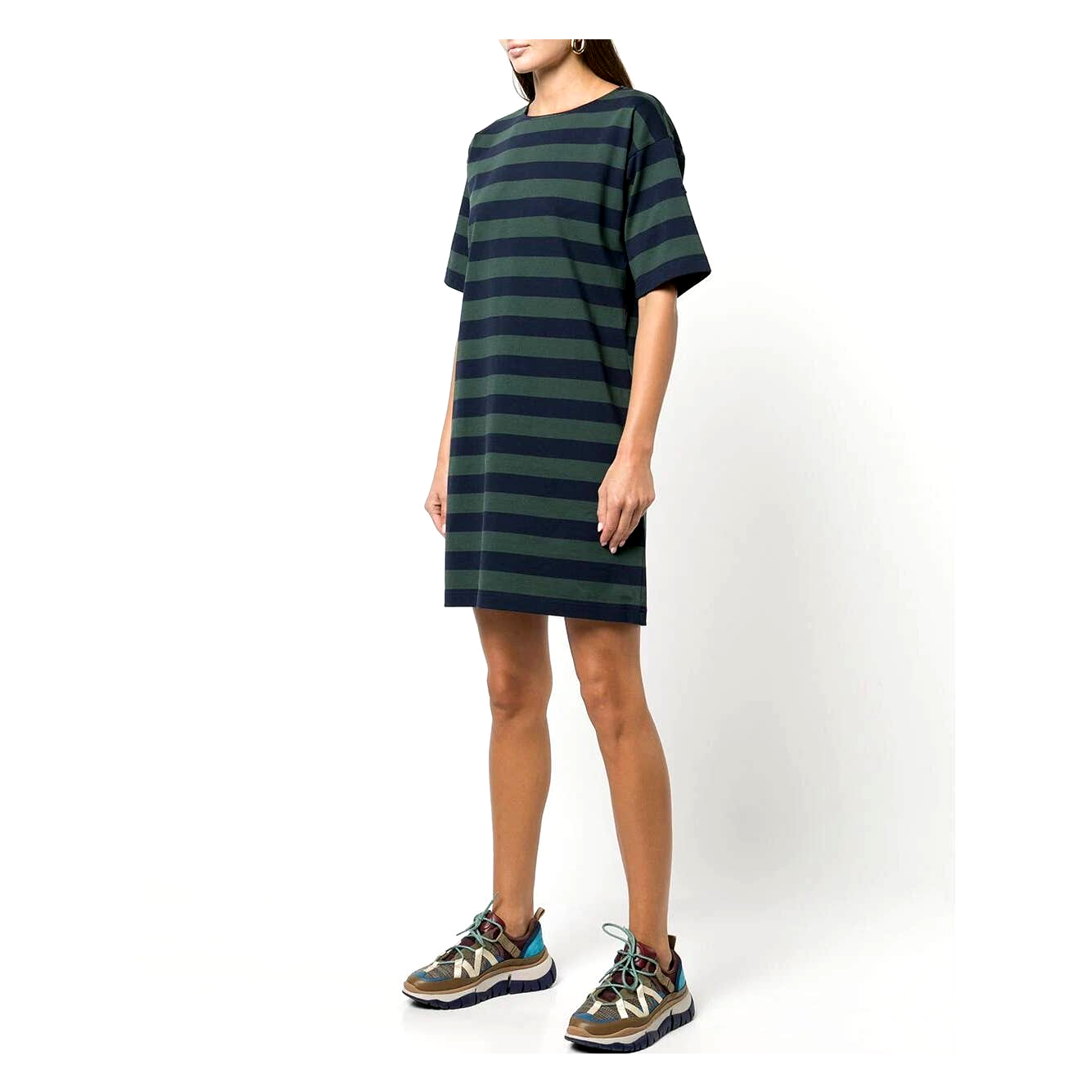 Tory Burch Green And Navy Striped Mini Dress